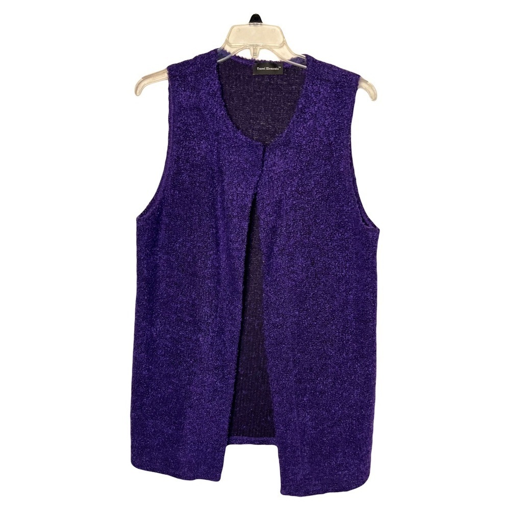 Travel Elements | Purple Boucle Wool Blend Open Front Sleeveless Cardigan. XL